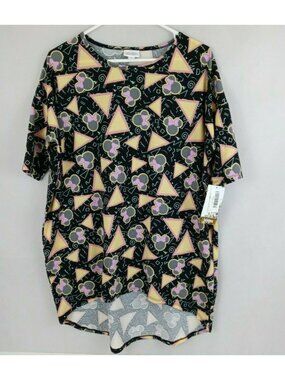 NWT Disney Lularoe Irma Tunic Black With Yellow & Pink Minnie Mouse Design Sz S